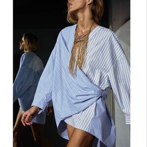 NEW Zara Striped Poplin Wrap Shirt